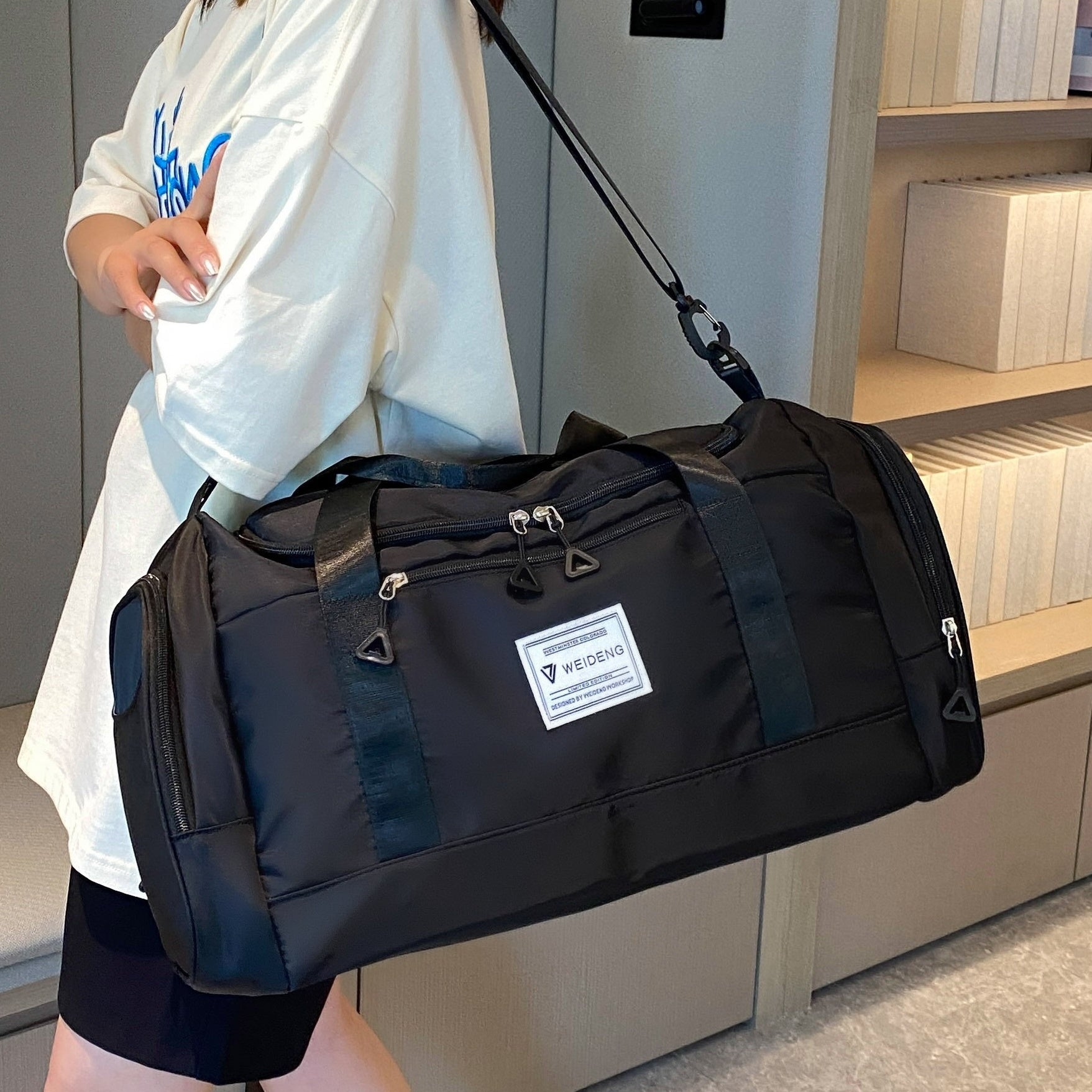 Travel Bag with Shoe Compartment for Fitness Outdoor Travel Black