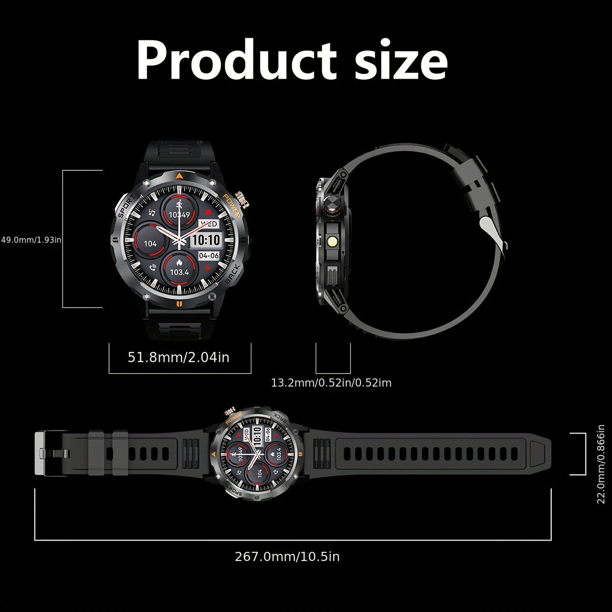 Reloj inteligente para hombres con linterna, podómetro, inalámbrico 5.0, recargable, IP67, para exteriores