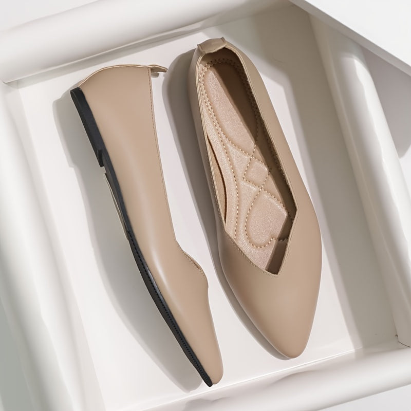 Women's Pointed Toe Ballet Flats Solid Color Slip-On Shoes Lightweight Comfort