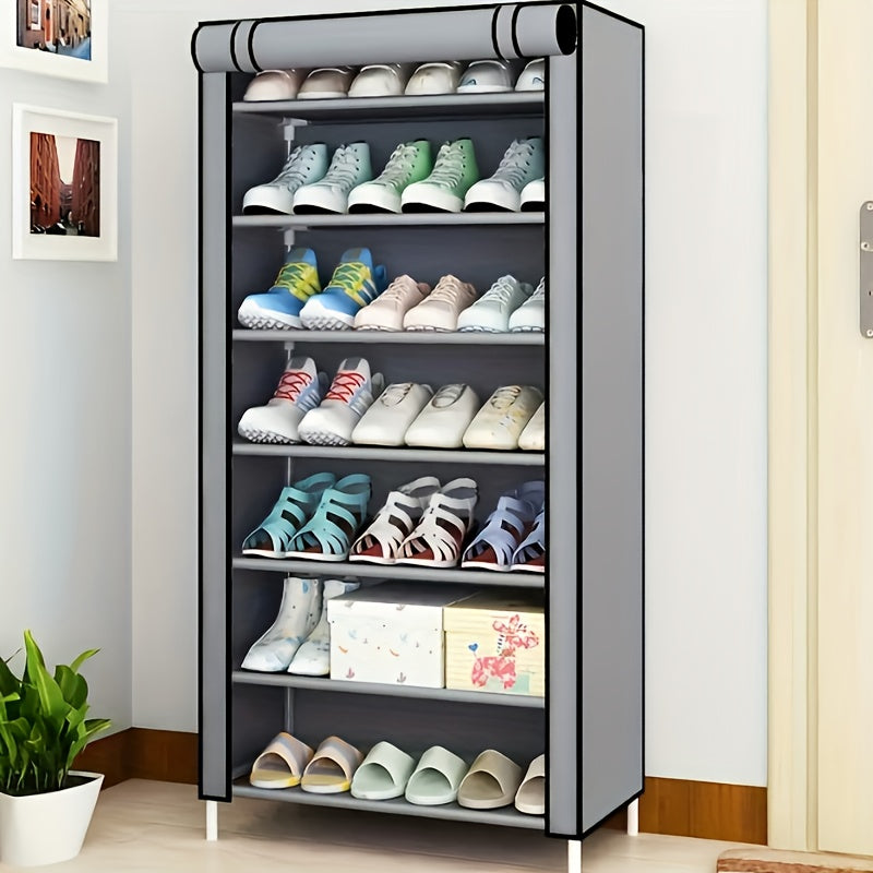 7-Tier Waterproof Metal Shoe Organizer with Zipper for Entryway Bedroom