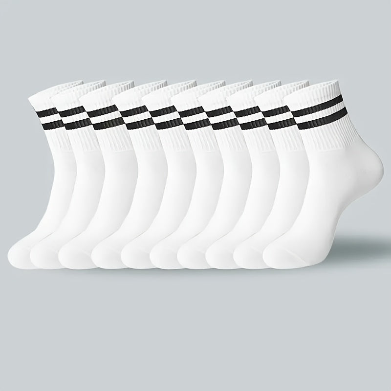 Men and Women Dual-Striped Long Socks Breathable Polyester Knit Black White