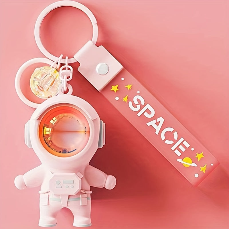 Space Astronaut Keychain for Car Keys Pendant with Sunset Light Woman Jewelry