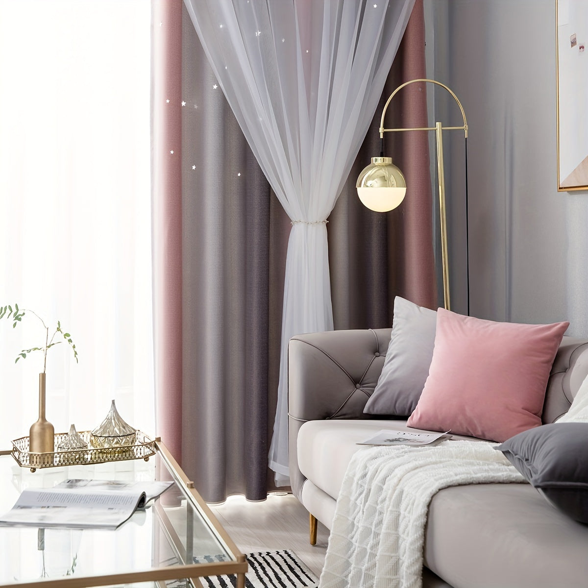 Gradient Blackout Curtains for Bedroom and Living Room Star Pattern Window Drapes