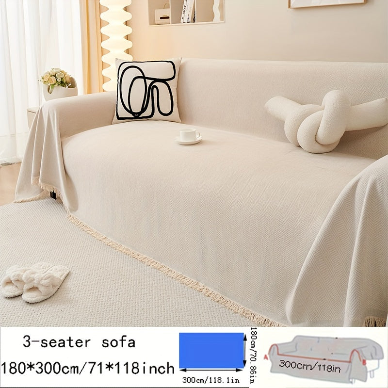 Chenille Sofa Throw Waterproof Baby Fleece Cover All-Season Universal Fit Tassel Machine Washable