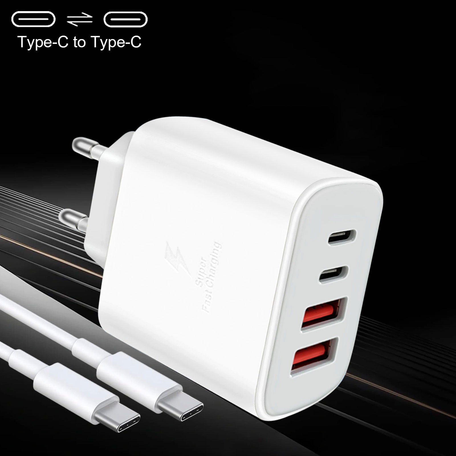 4-Port USB-C Fast Charging Wall Adapter 10-20W European Plug for iPhone iPad AirPods Galaxy