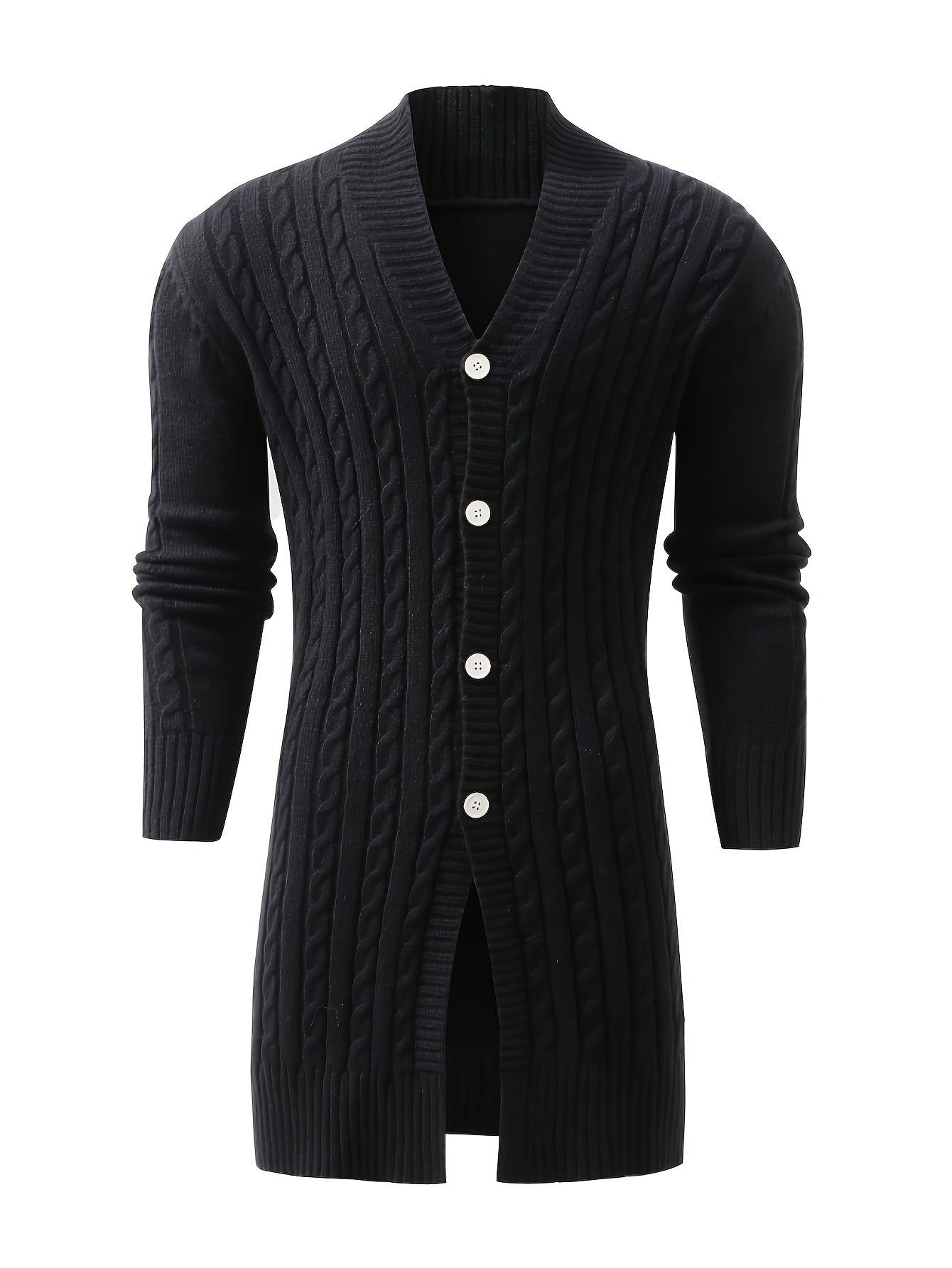 Plus Size Men's Knitted Open Cardigan with Shawl Collar and Button Front for Autumn