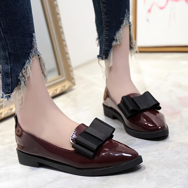 Women's Burgundy Bow Accent Pointed Toe Slip-On Flats Mid Casual All-Season