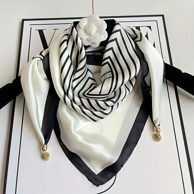 Black and White Striped Magnetic Polyester Scarf for Casual Wear Windproof Decorative
