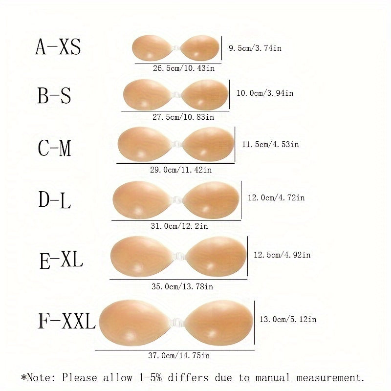 Silicone Strapless Invisible Bra with Self-Adhesive Backless Push-Up Nipple Covers for Women