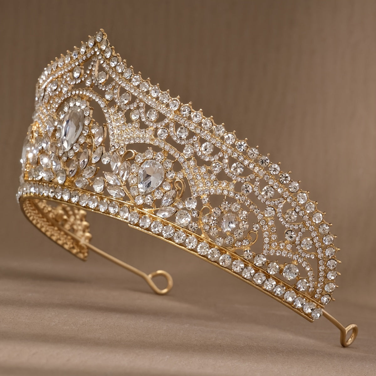 Bridal Water Drop Crown Hair Accessory with Diamonds and Gold Embellishments