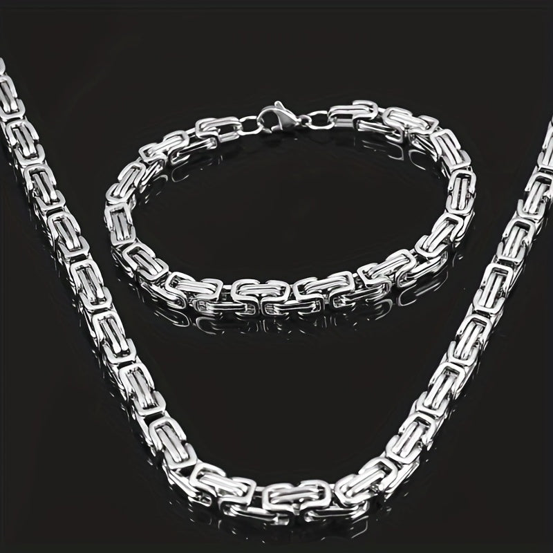 Stainless Steel Men's Necklace and Bracelet Set for Casual and Special Occasions