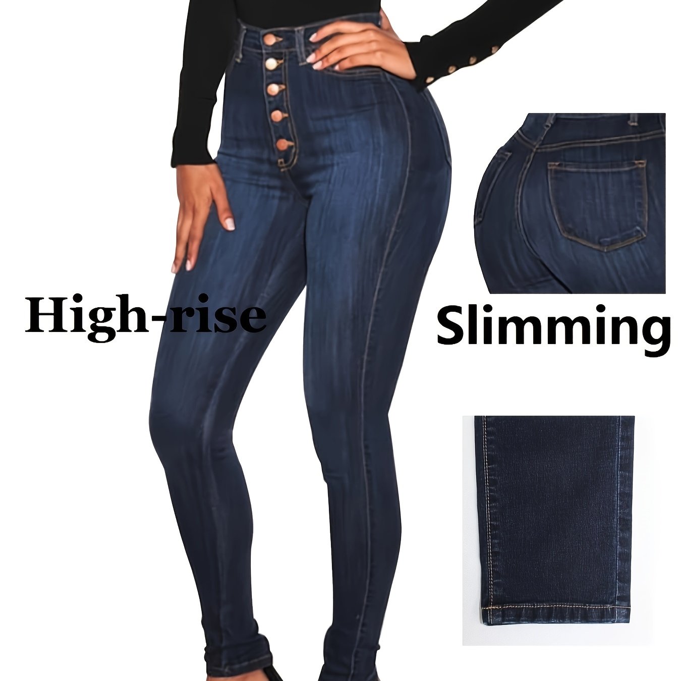 Women's High-Waisted Skinny Jeans Black Stretchy Bootcut Casual