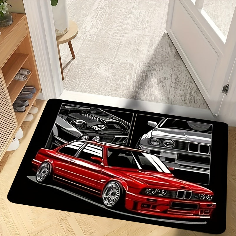 Racing Car Pattern Area Rug Non-Slip Machine Washable Bedroom Floor Mat