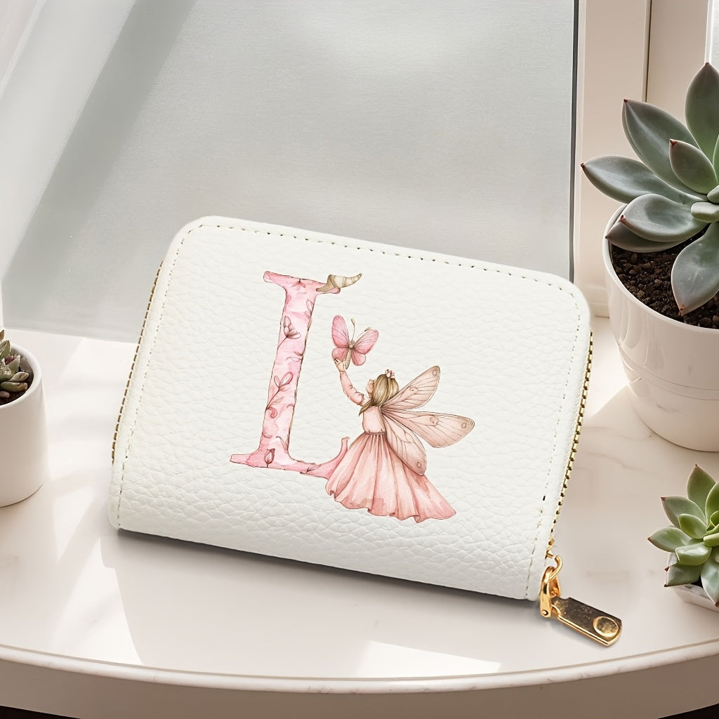 Tarjetero de mujer de cuero sintético, estilo acordeón delgado, con cierre de cremallera para monedas