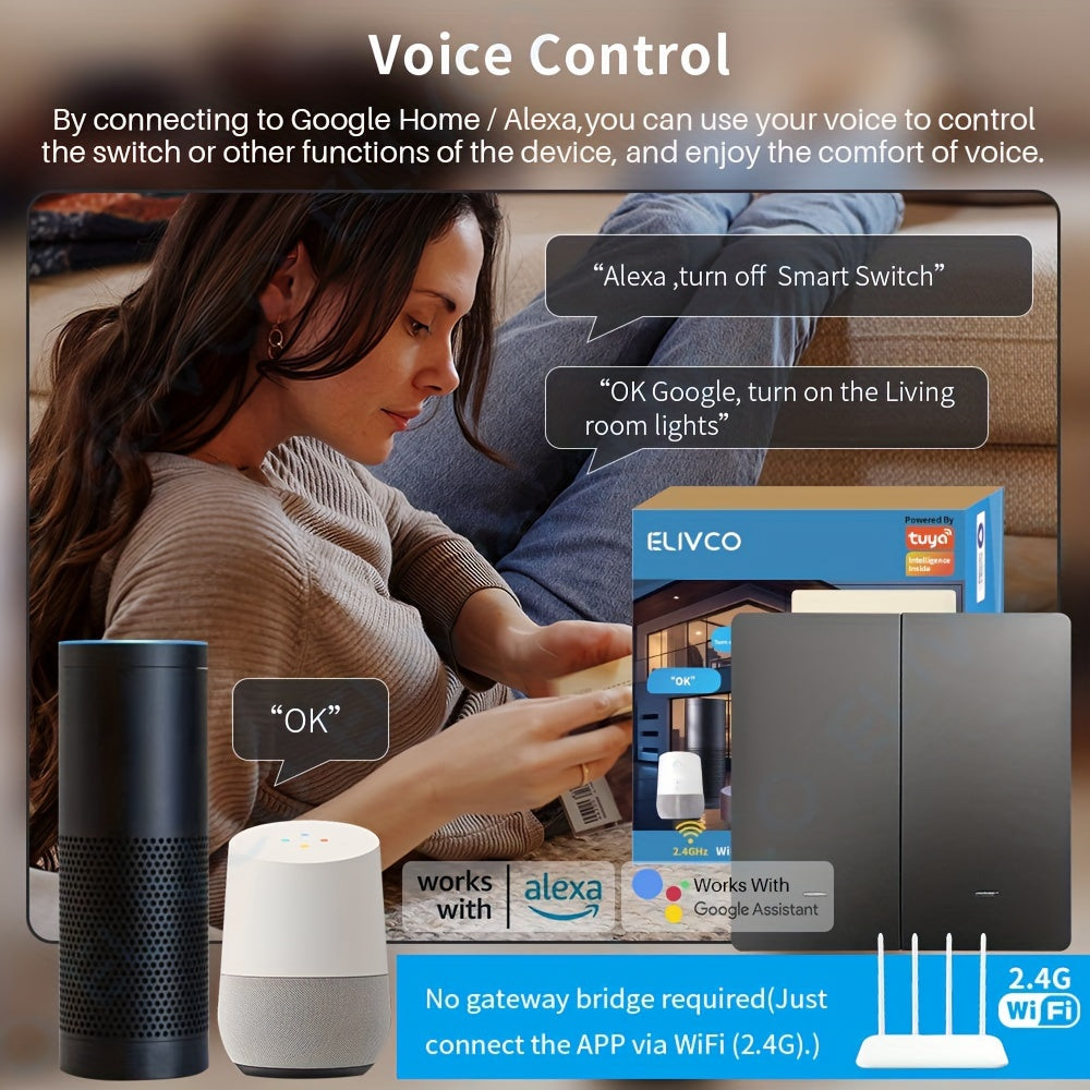 Wi-Fi Smart Switch Flush Mount App Voice Control for Home Automation