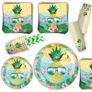 Platos, vasos y servilletas desechables de fiesta de piña temática de frutas tropicales