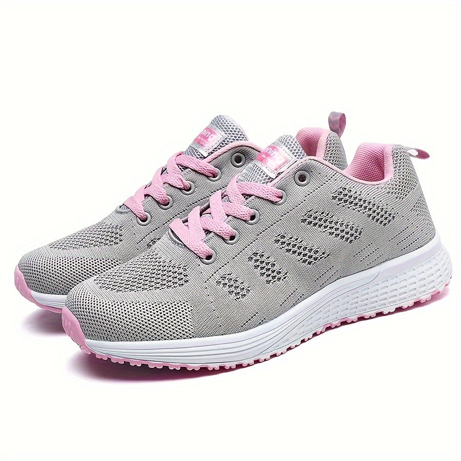 Women's Mesh Sneakers Casual Lace-Up Low Top Shoes Solid Color All-Season Comfort
