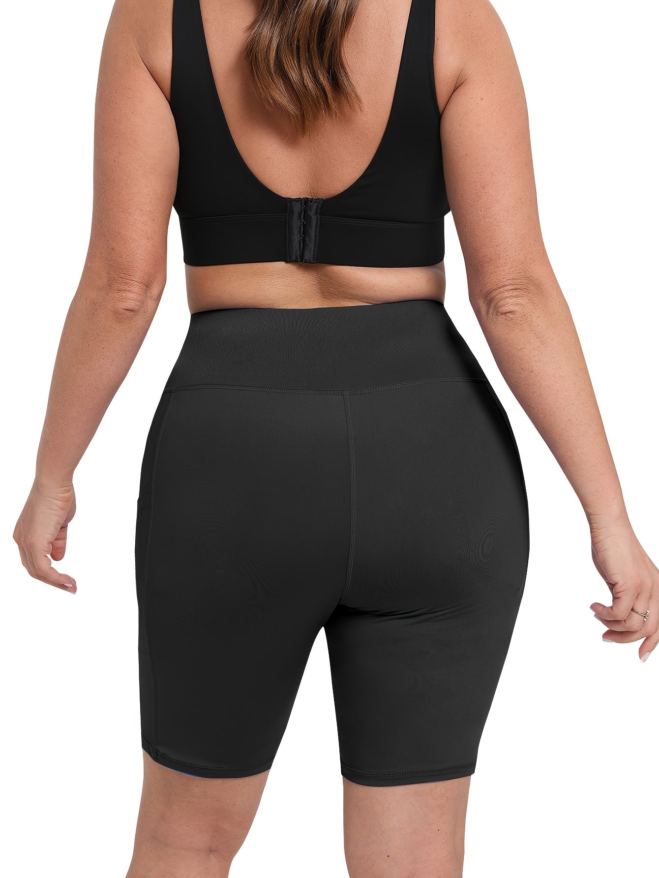 Plus Size High-Waisted Yoga Shorts Breathable Workout Leggings with Pockets