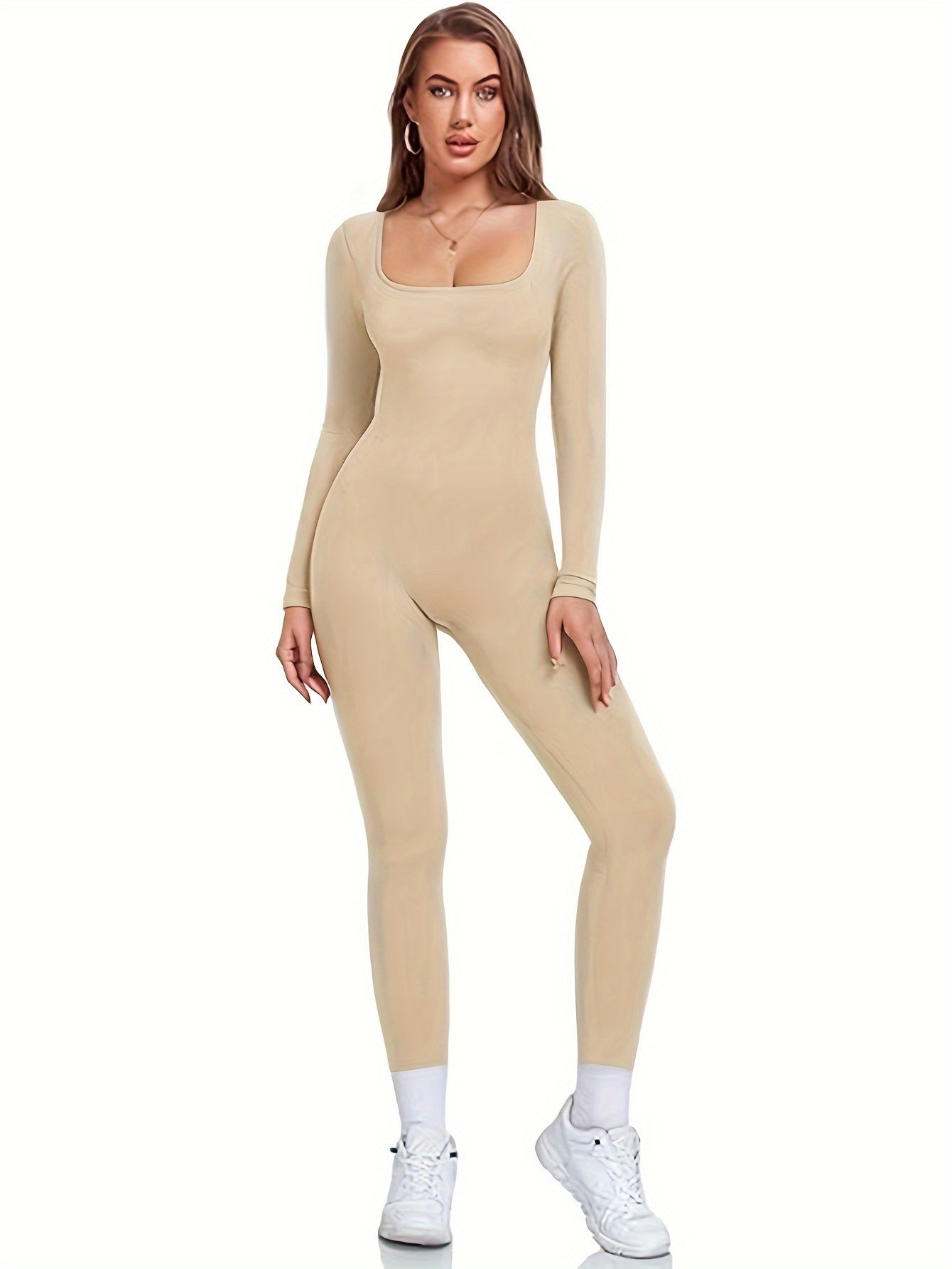 Plus Size Women's Tummy Control Seamless Yoga Bodysuit Long Sleeve Shapewear