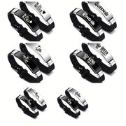 Juftlik taqinchoqlar to'plami Qirol va Qirolicha romantik taxtali zanglamaydigan po'lat silikon sozlanadigan