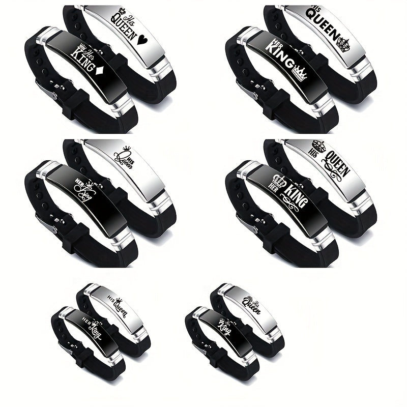 Juftlik taqinchoqlar to'plami Qirol va Qirolicha romantik taxtali zanglamaydigan po'lat silikon sozlanadigan