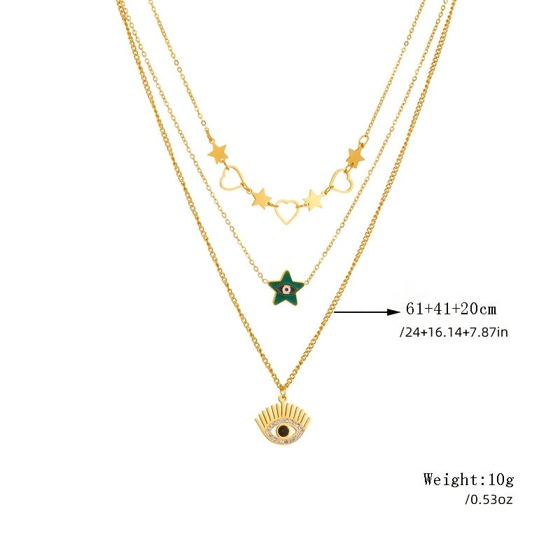 Стильное многоуровневое ожерелье с подвесками в виде глаза и звезды - изготовлено из нержавеющей стали с акцентами из кубического циркония, идеально подходит для повседневной носки и подарков, идеально для креативных, заботливых и праздничных случаев