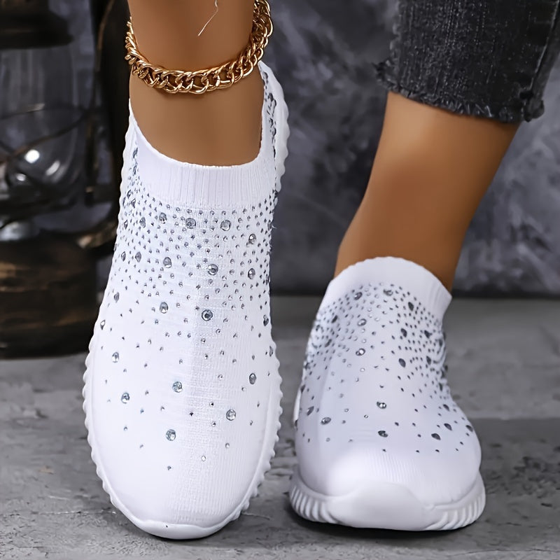 Women's Rhinestone Decor Platform Sneakers Casual Slip-On Outdoor Shoes