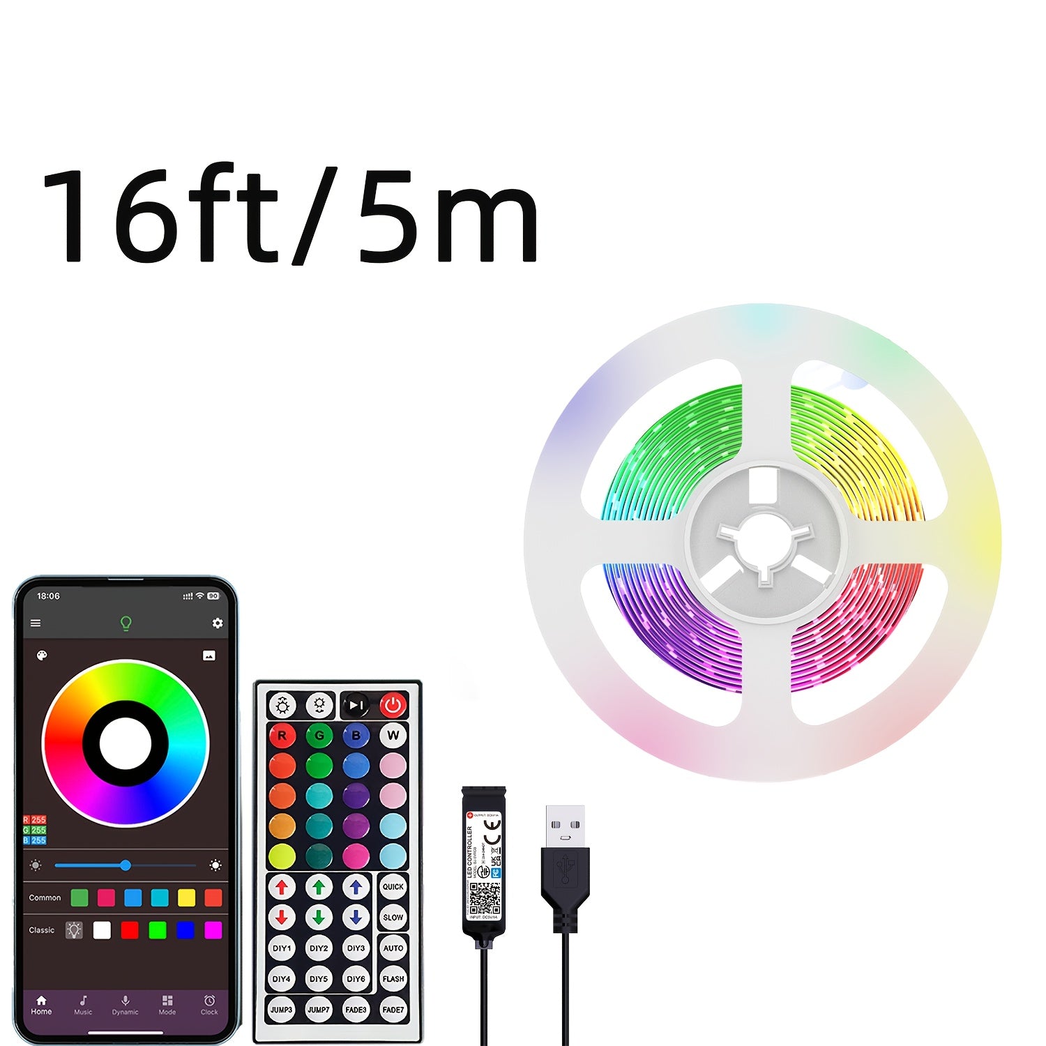 LED RGB Strip Lights 91cm-30m with Remote and App Control for Bedroom Home Decoration