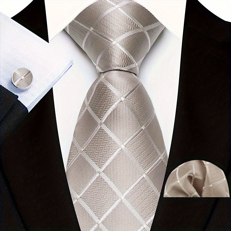 Men's Plaid Tie, Pocket Square and Cufflinks Set