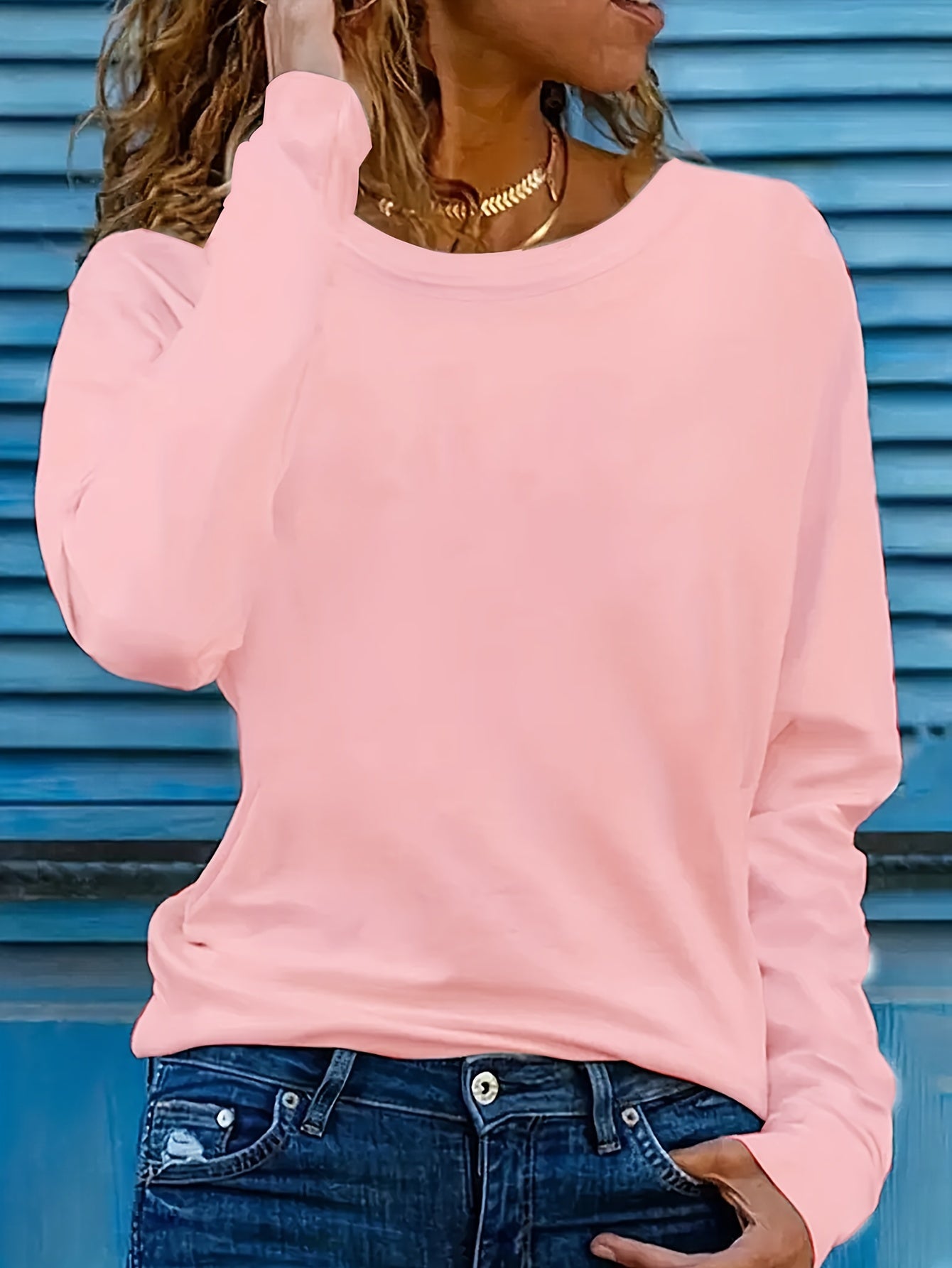 Women's Plus Size Long Sleeve T-Shirts Pack Solid Color Casual Basic Shirts