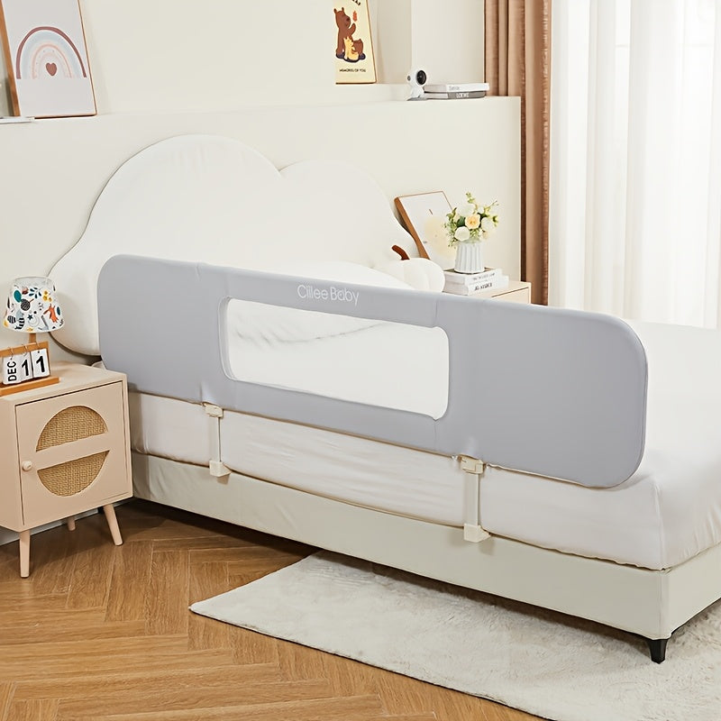 Kids Bed Safety Rail Gray Polyester Full Size Bed Guardrail Foldable Washable Fall Protection