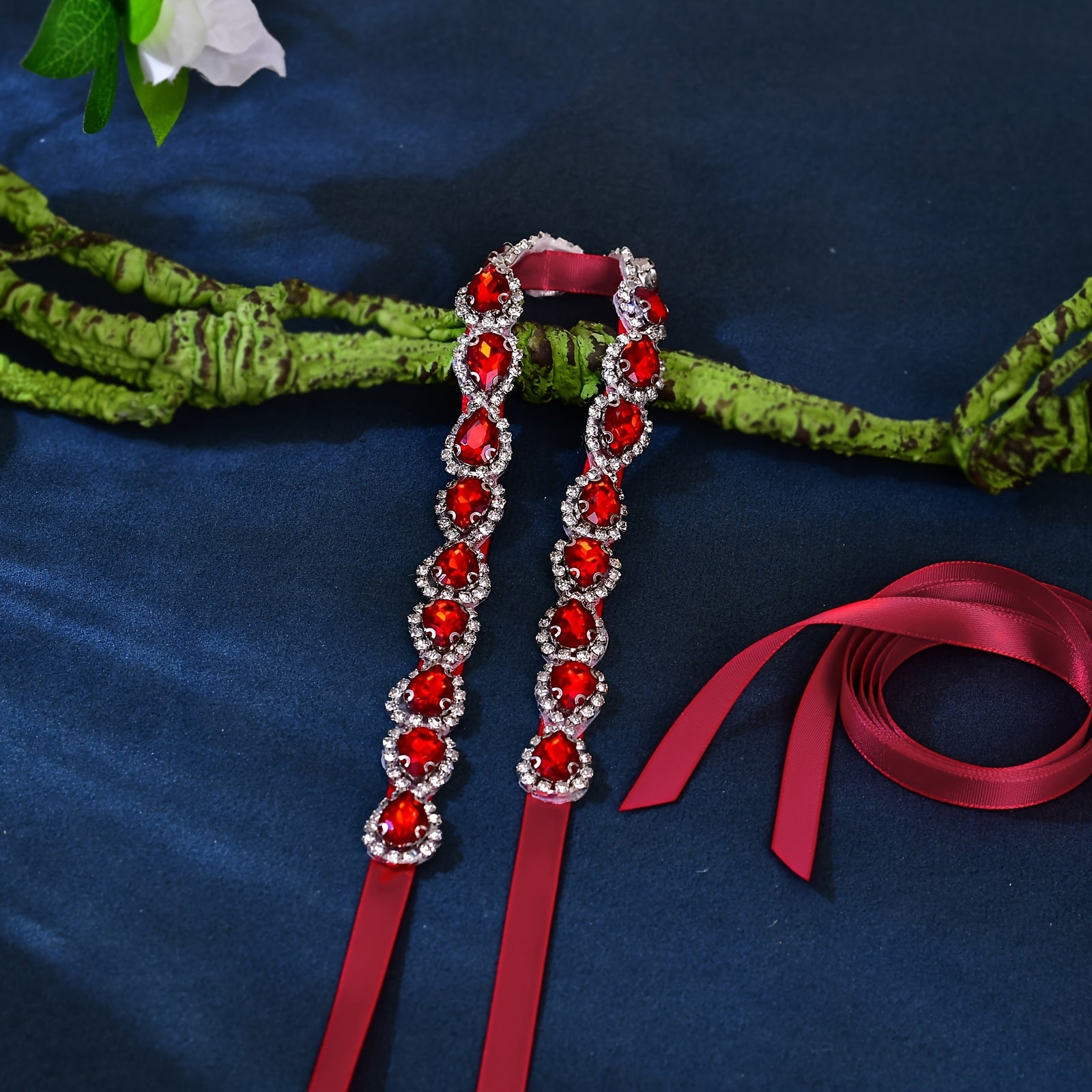 Red Rhinestone Wedding Sash Handcrafted Fashion Belt for Evening Gowns