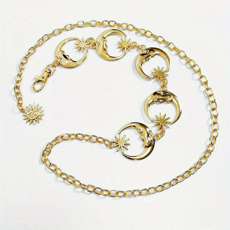 Women's Gold Waist Chain with Sun, Moon, and Star Charms Body Chain Belt