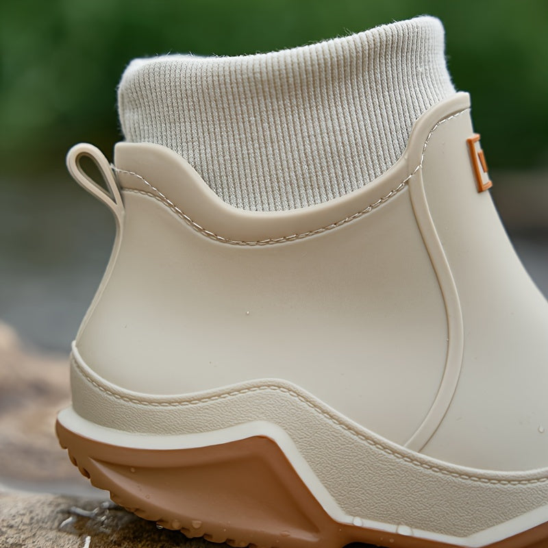 Women'S Fleece-Lined Rain Boots Slip-On Ankle Waterproof Garden Shoes
