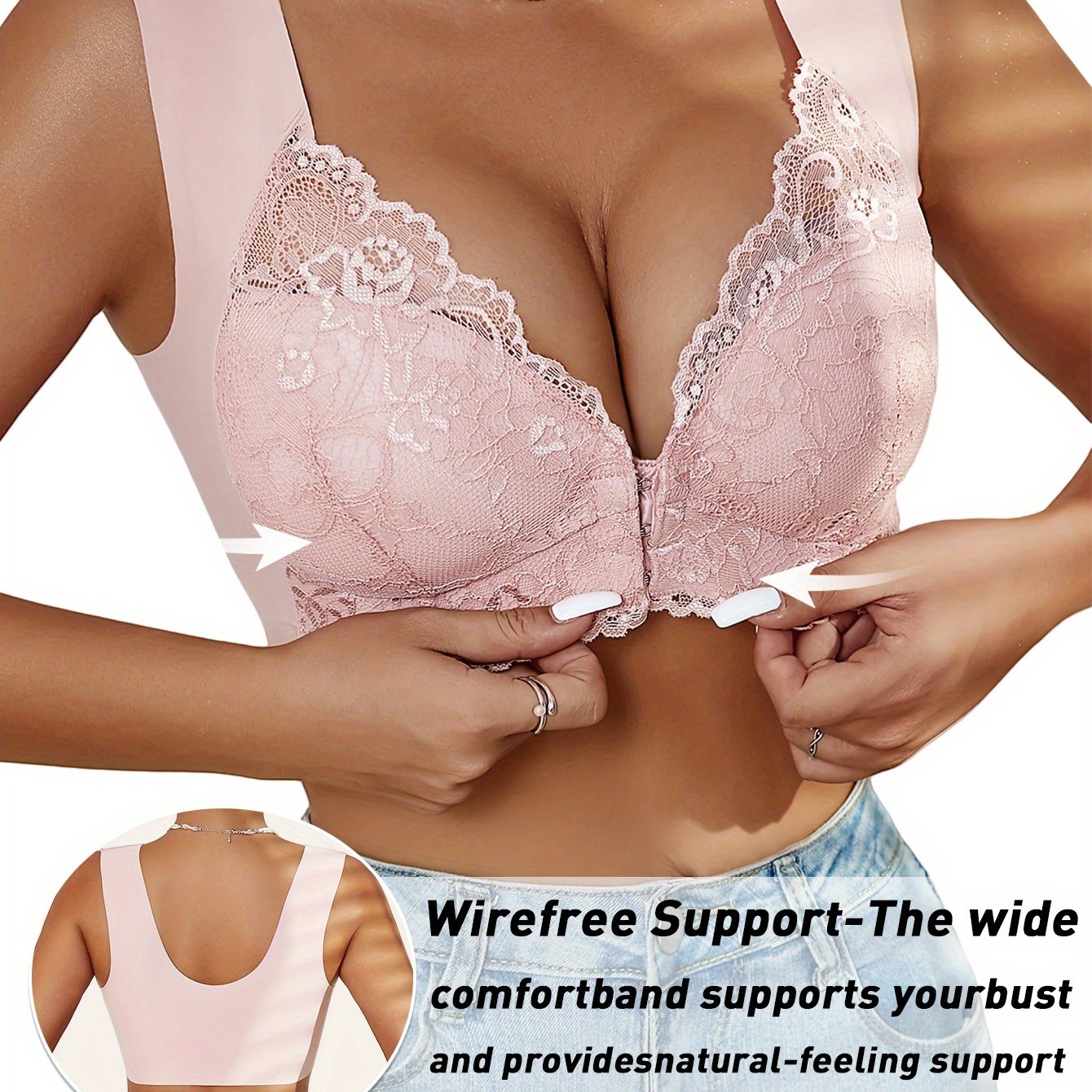 Lingerie Lace Bra with Deep V Open Back and Front Closure for Comfort