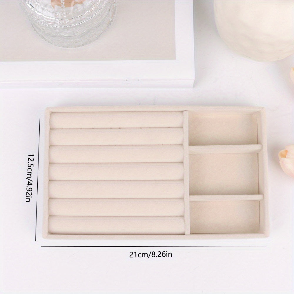 Beige Velvet Jewelry Organizer Tray for Earrings Rings and Accessories Storage