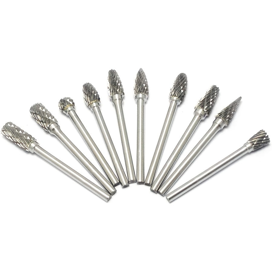 10-Piece Tungsten Carbide Burr Set for Rotary Tools Metal Wood Stone Gemstone