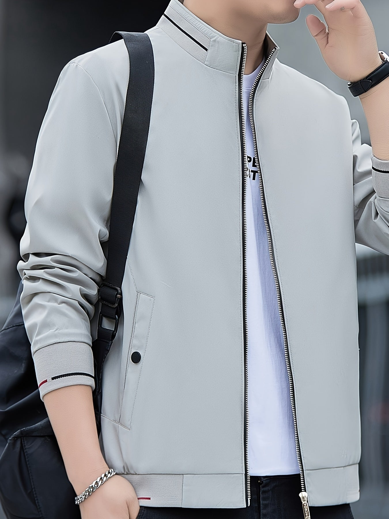 Erkaklar uchun tasodifiy shamol to'suvchi kurtka, zip-up yopilishi va turli xil yelka - sovg'a sifatida mukammal