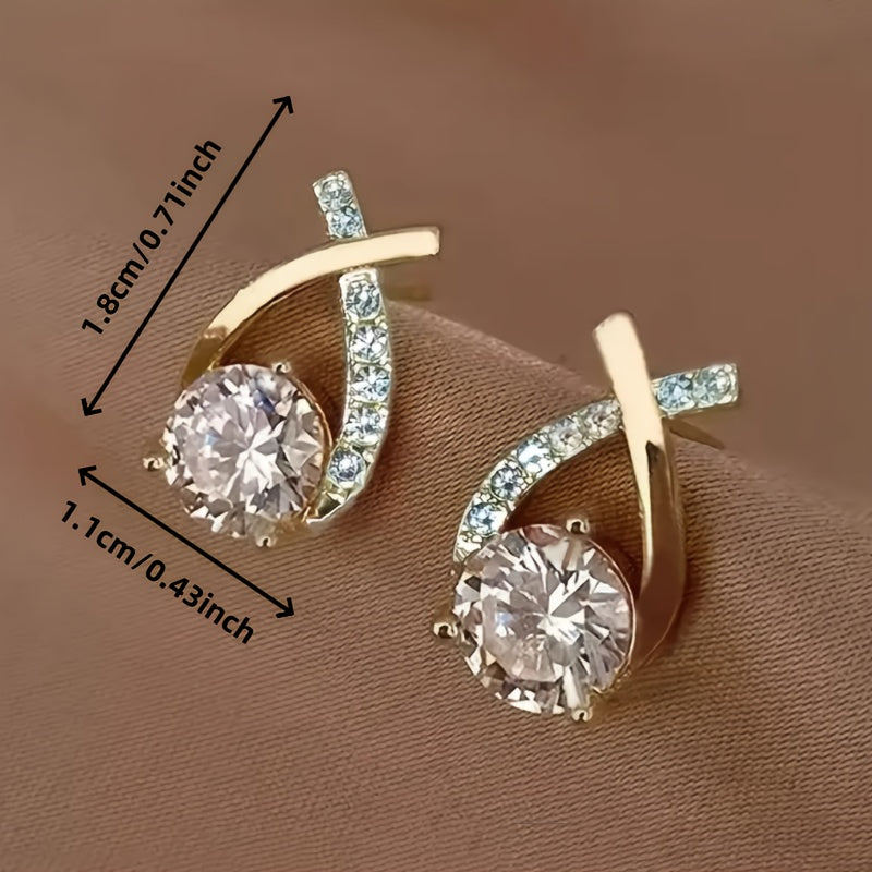Women's Gold Tone Cross Stud Earrings with Cubic Zirconia