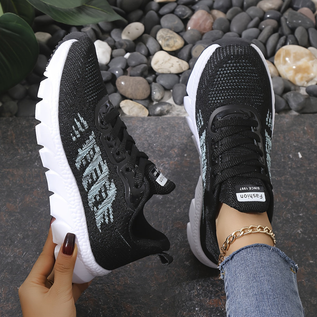 Women's Lightweight Running Sneakers Breathable Knit Non-Slip EVA Shoes