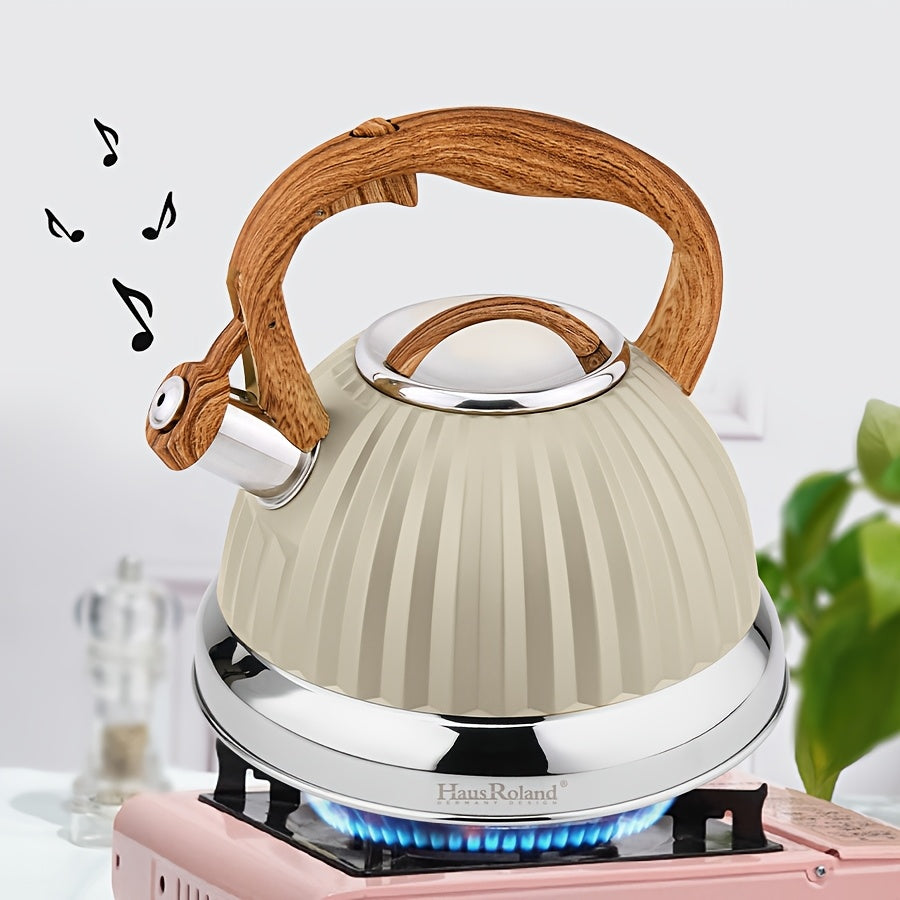 Stainless Steel Tea Kettle with Wooden Handle for Gas and Induction Stoves
