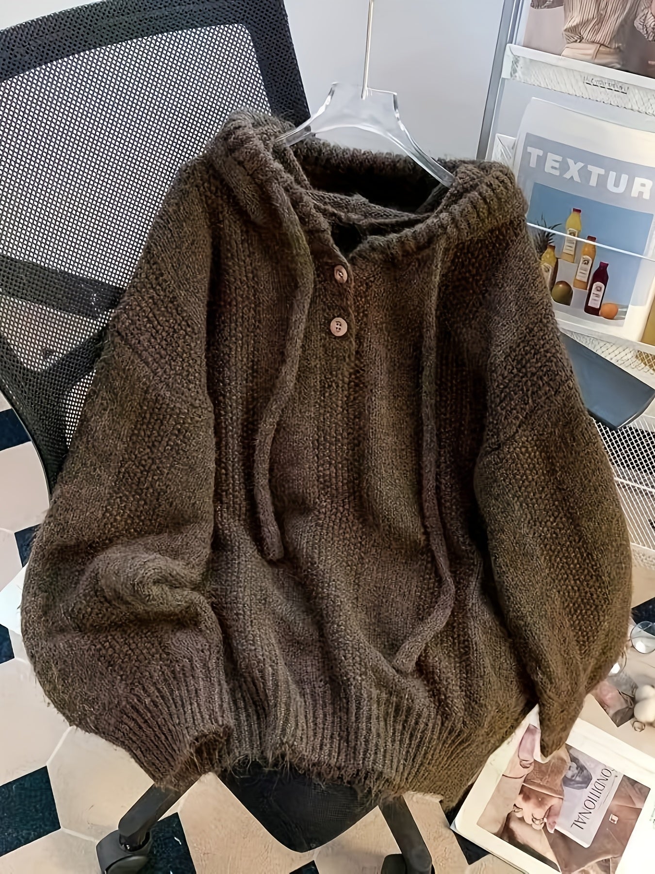 Women's Oversized Hooded Sweater with Drawstring Long Sleeve Knit Polyester Fall Winter