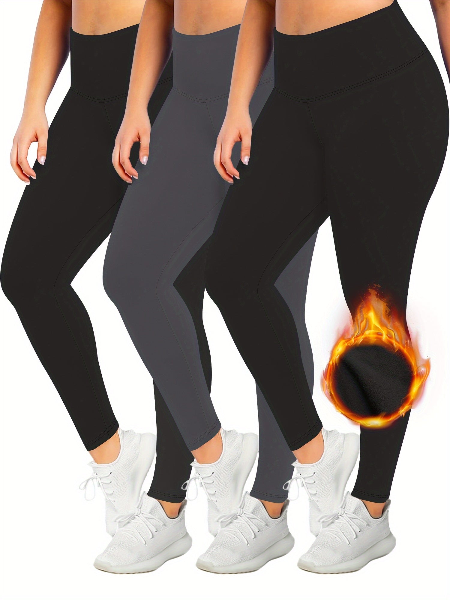 Women's Plus Size Fleece Leggings Set Wideband High Rise Three Piece