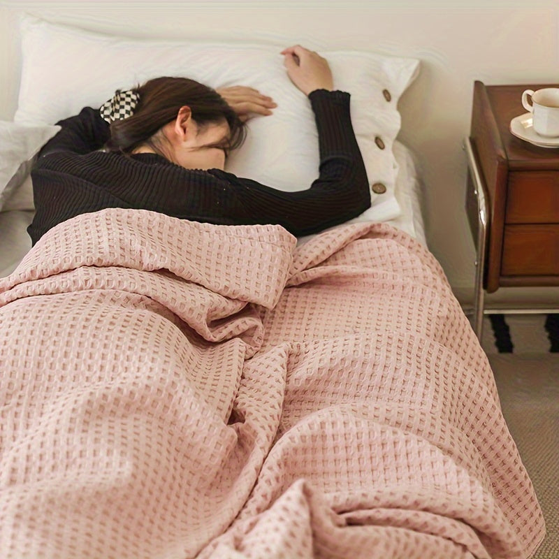 Плед из хлопка с крупной вафельной тканью для кровати, дивана, отдыха