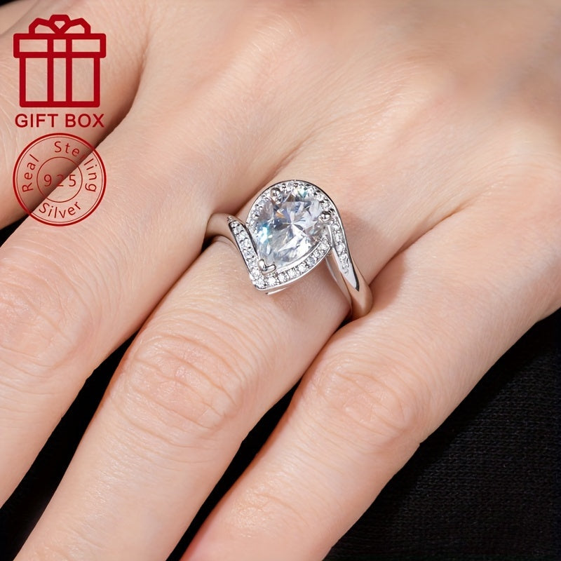 Sterling Silver Moissanite Teardrop Ring 7x10mm 2.5CT Engagement Wedding Jewelry for Women