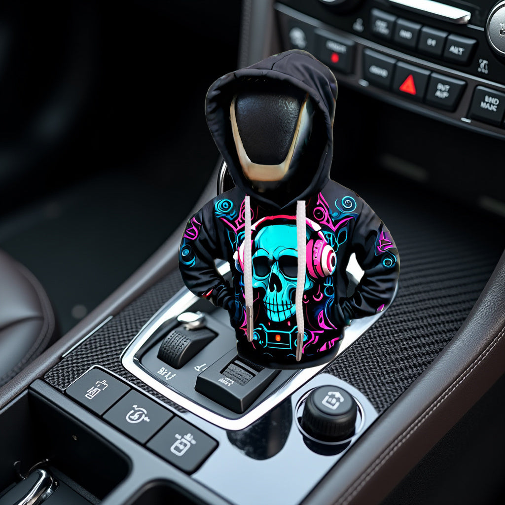 Unisex Polyester Skull Hoodie Car Gear Shift Knob Cover Dustproof Transmission Decor
