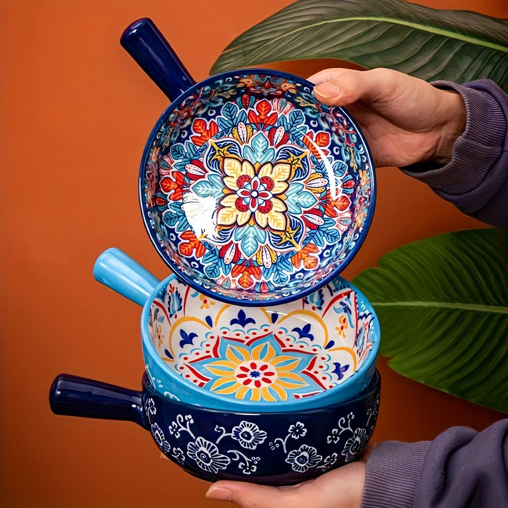 22.1 sm Keramika salat chashkasi tutqich bilan, mikroto'lqinli pech va pech uchun mos