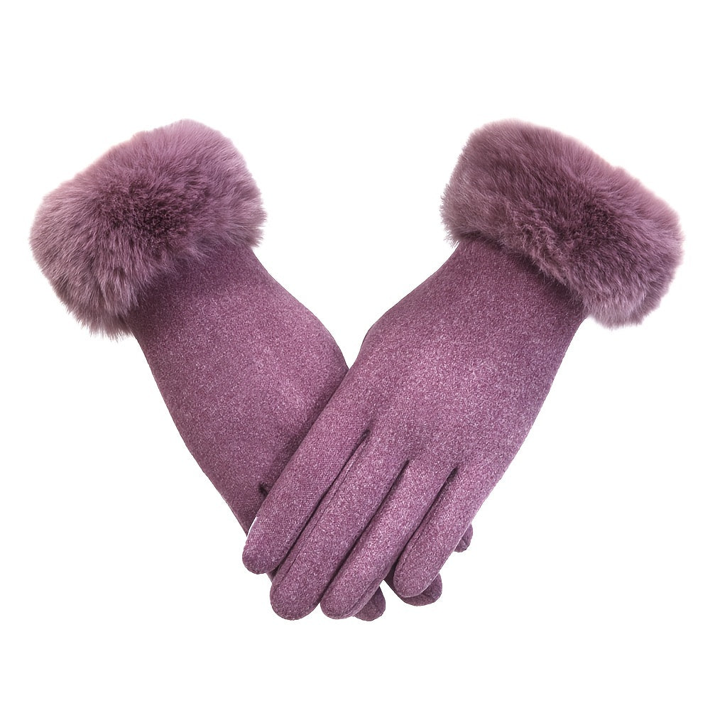 Women's Plush Cuff Gloves Thick Warm Touchscreen Split Finger Winter Gloves
