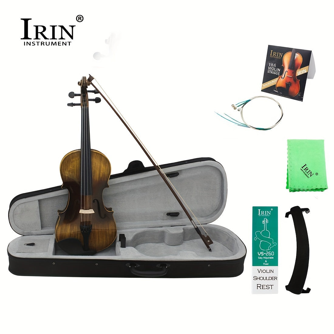 Glossy Basswood Violin with Deep Brown Finish, Precision Pegs, Lightweight Durable Design