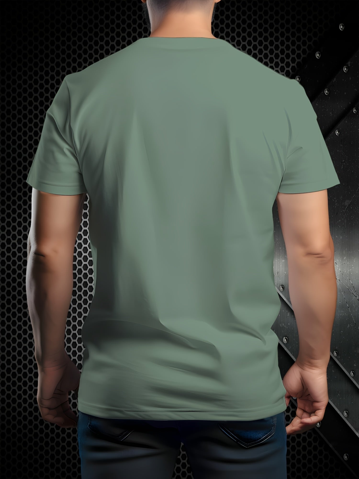 Men's Light Green T-Shirt with USA Flag Print Summer Casual Polyester Blend